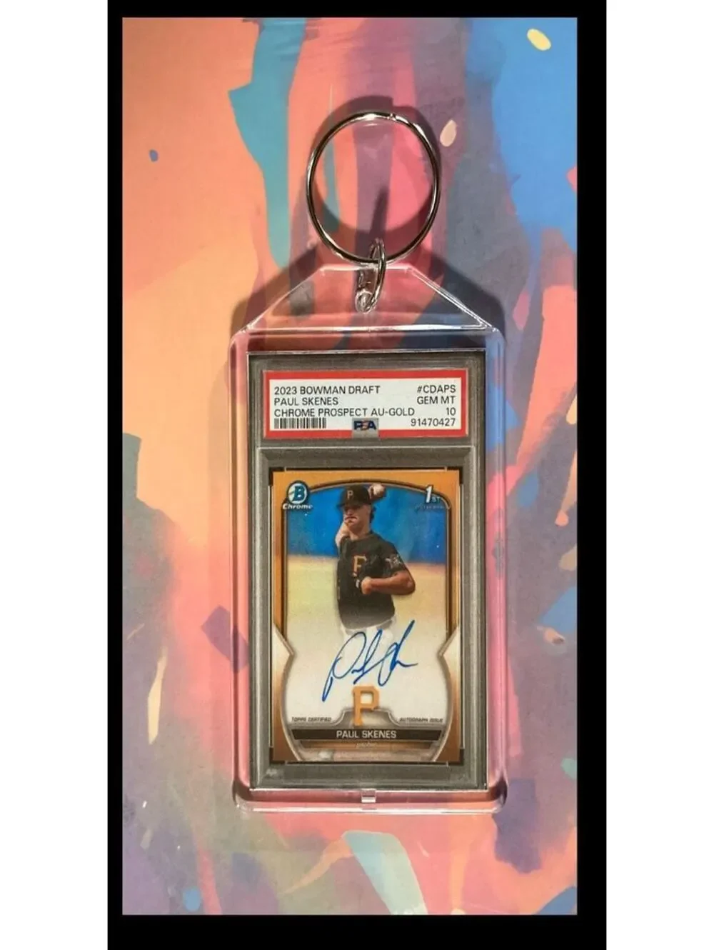 3054 Paul Skenes 2023 Bowman Chrome Gold Auto Custom Made Keychain